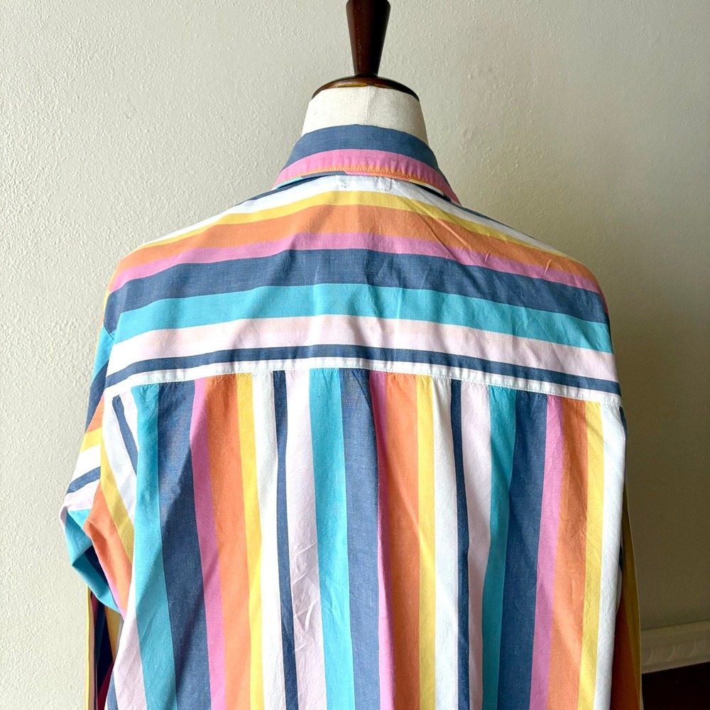 GapBody Poplin Top Multi Stripe Button Down Shirt S Relaxed Boyfriend Fit Casual - Picture 8 of 9